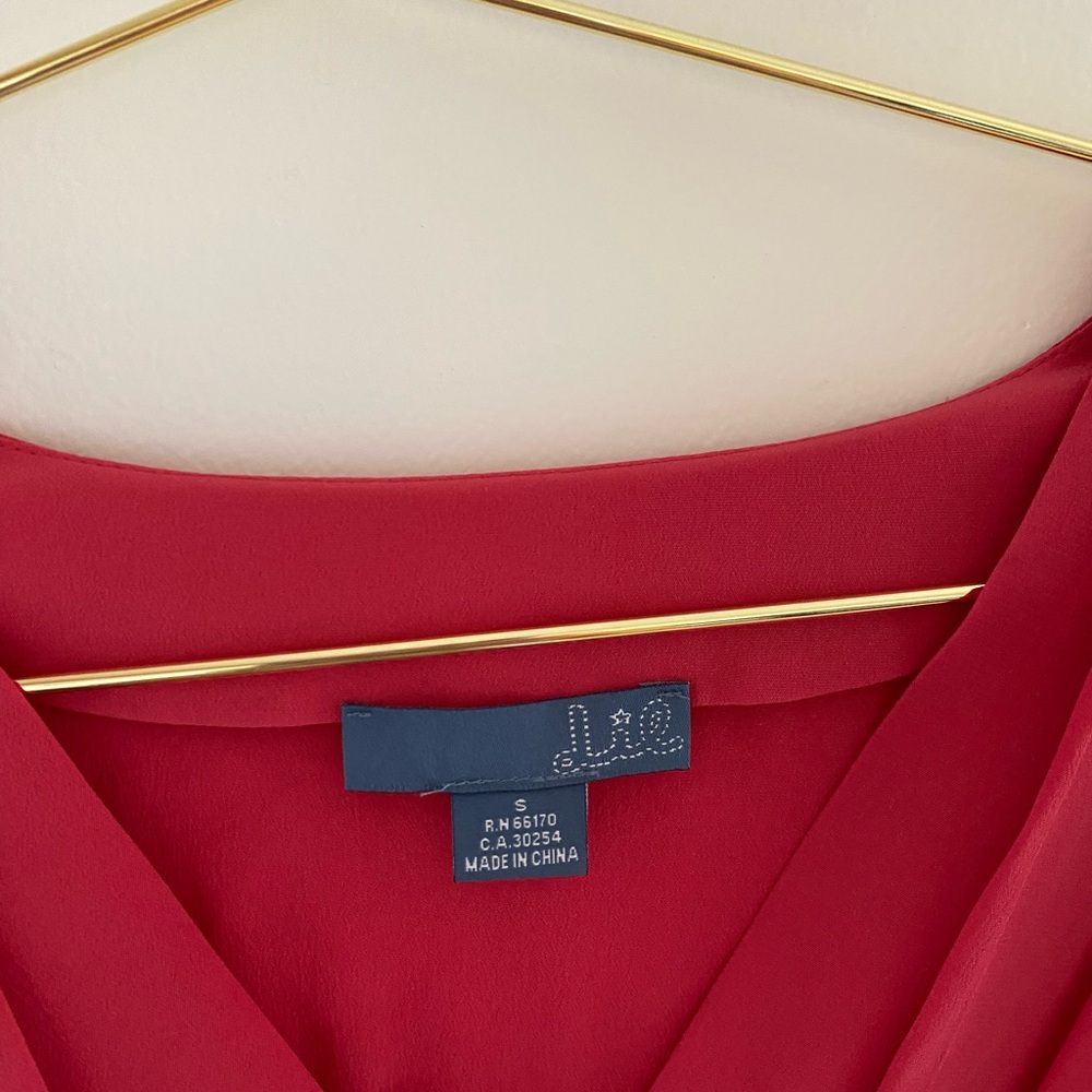 Lil anthropologie Silk Pink Elegant Red V-Neck Dress smocked tie small - Picture 3 of 9